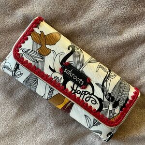 Sakroots Red Black Cream Yellow Floral Trifold Peace Wallet